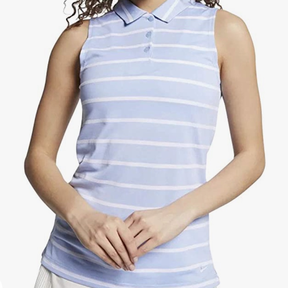 NIKE Women's drifit Dry Polo Sleeveless Stripe, Aluminum/White/Aluminum